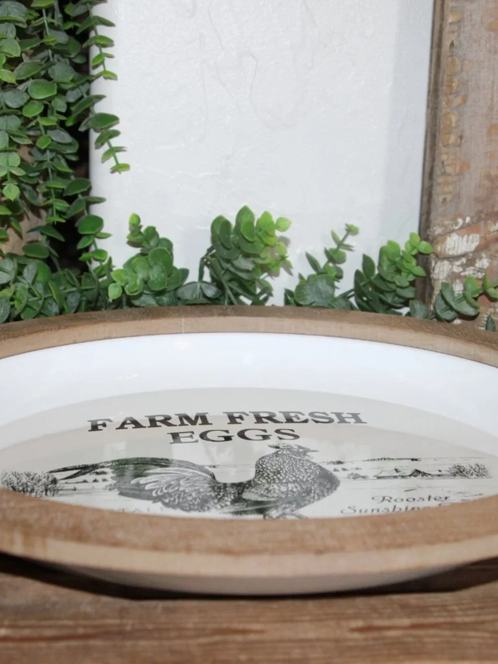 White & Black Farm Fresh Eggs Farmhouse Rooster Chicken Wall Decor Plate